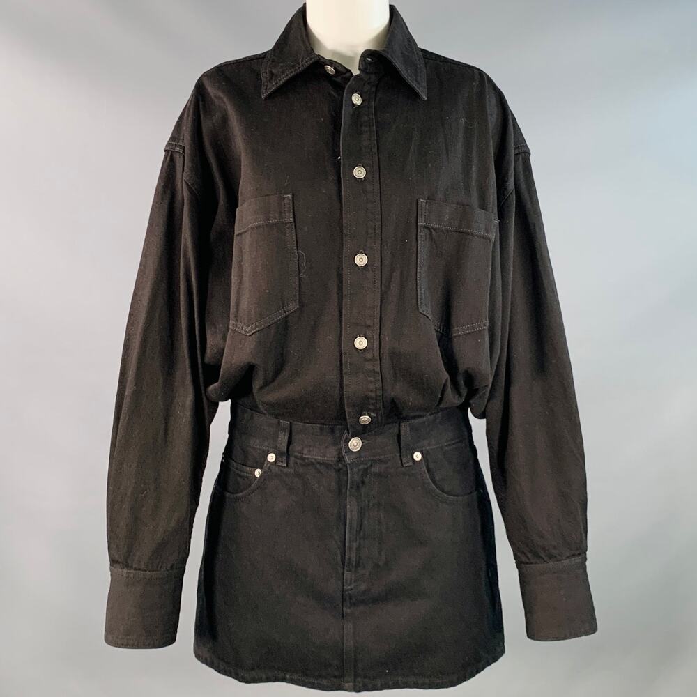 HAIKURE Size S Black Cotton Twill Long Sleeve Shirt Dress - Picture 1 of 7